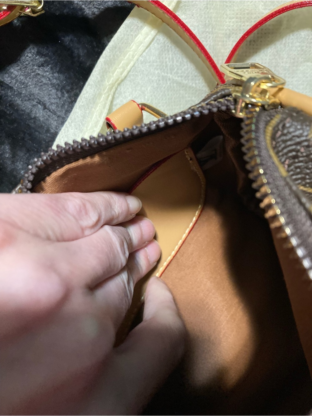 Brown and Tan Crossbody Bag with Red Trim - Compact Everyday Style